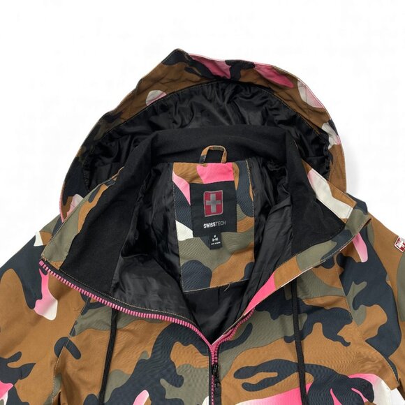 Swiss Tech Waterproof Hooded Camouflage Pink Pullover Jacket Women's Medium 8-10 - Picture 4 of 9